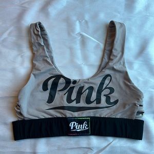Grey pink sports bra